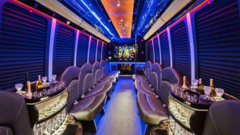 Beverage coolers on party bus